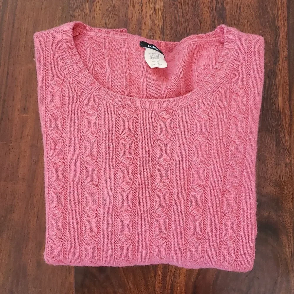 J.Crew Merino Wool Cashmere Angora Cableknit Sweater | Heather Red Pink | Size S